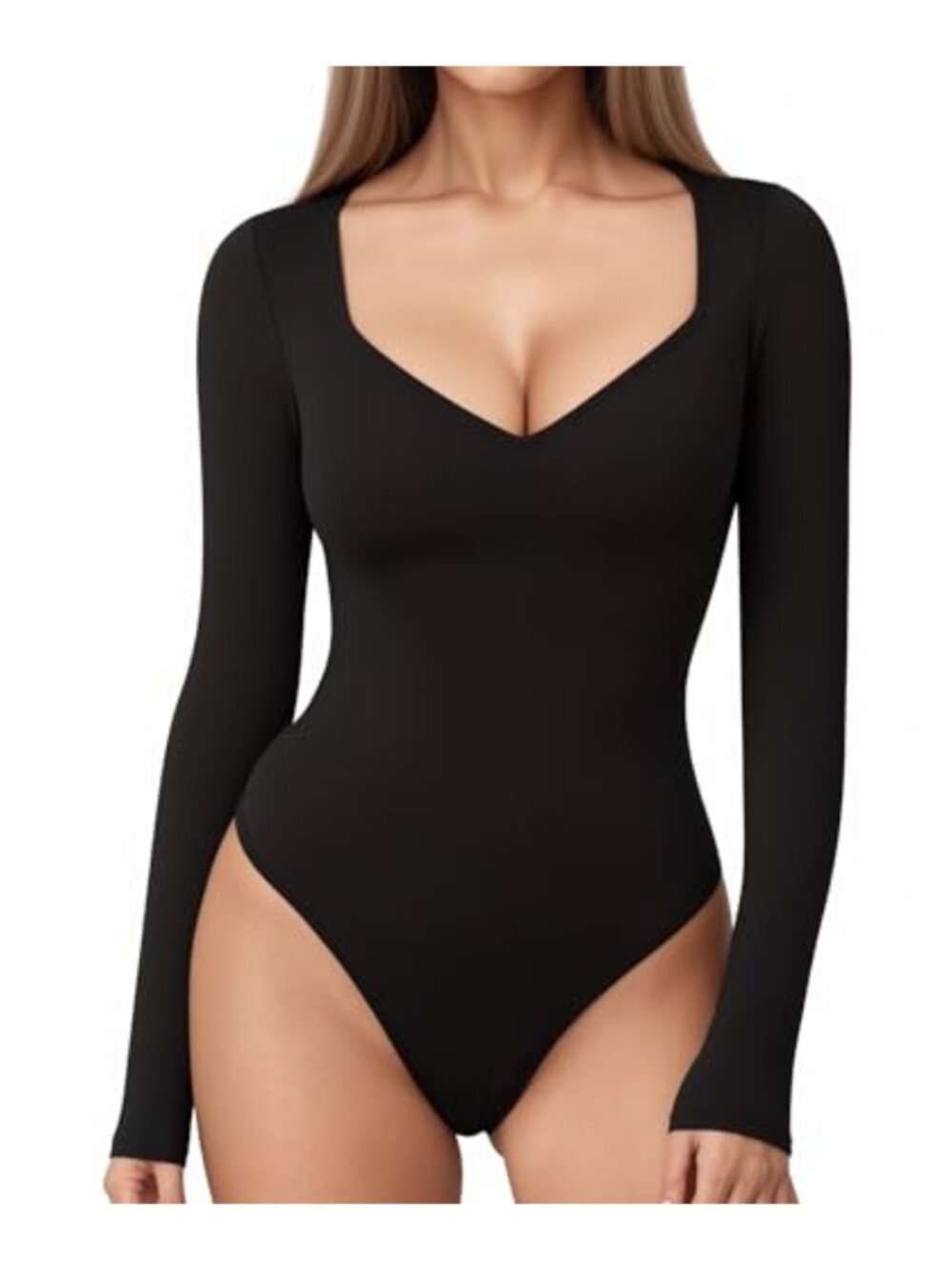 Sweetheart V Neck Bodysuit Long Sleeve Body Suit Top